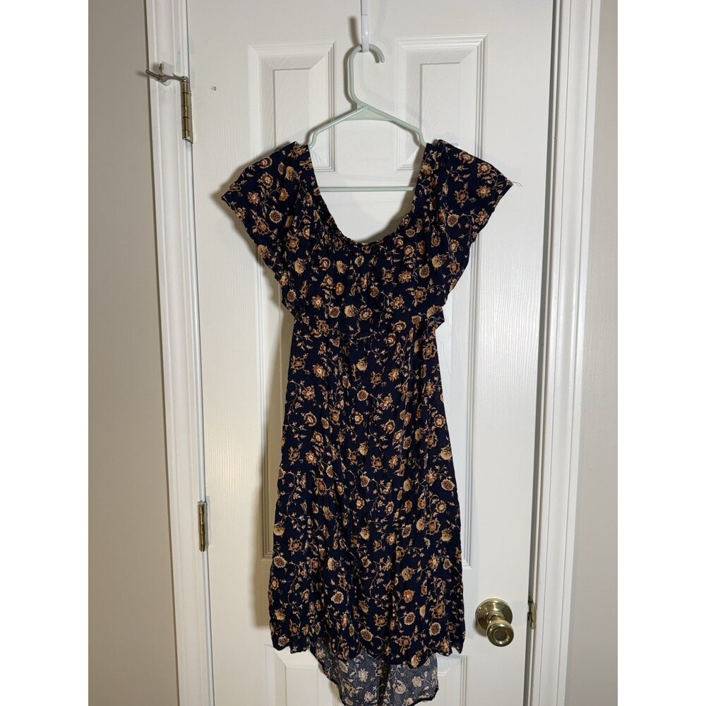 Forever 21+ Plus Size 2X Navy Floral Off Shoulder Ruffle High Low Dress Boho - Picture 2 of 12